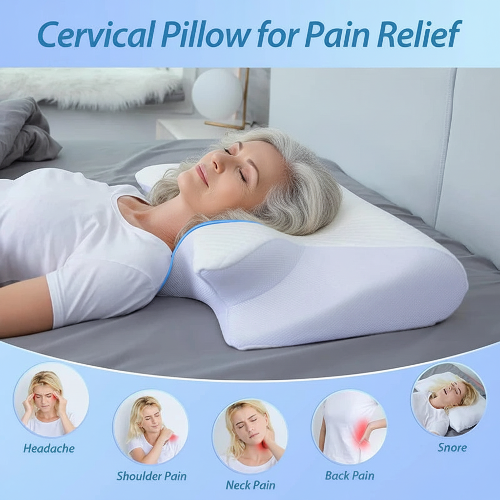 1pc Memory Foam Cervical Pillow, 2 in 1 Ergonomic Contour Orthopedic Pillow for Neck Pain, Contoured Support Pillows,Neck Pillow